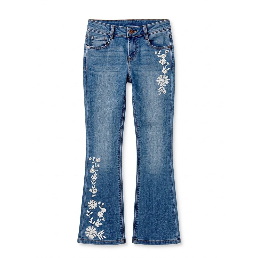 Squeeze Girls Size 8 Flare Jeans Floral Embroidered Medium Wash Denim NWT